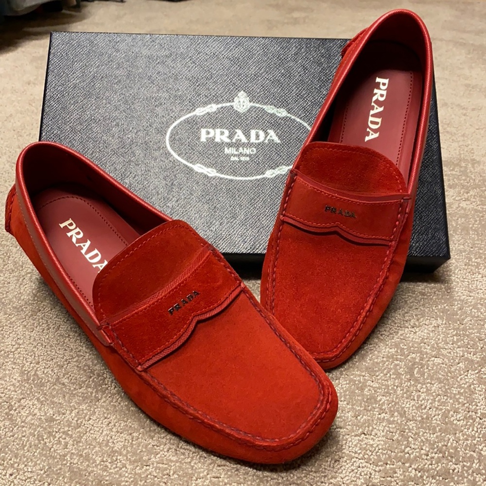 Men’s Prada Driver in Red Suede slip on